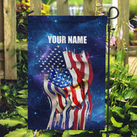 Bass Fishing Garden Flag American Flag Patriotic and Cosmic Galaxy in Blue Red - Wonder Print Shop