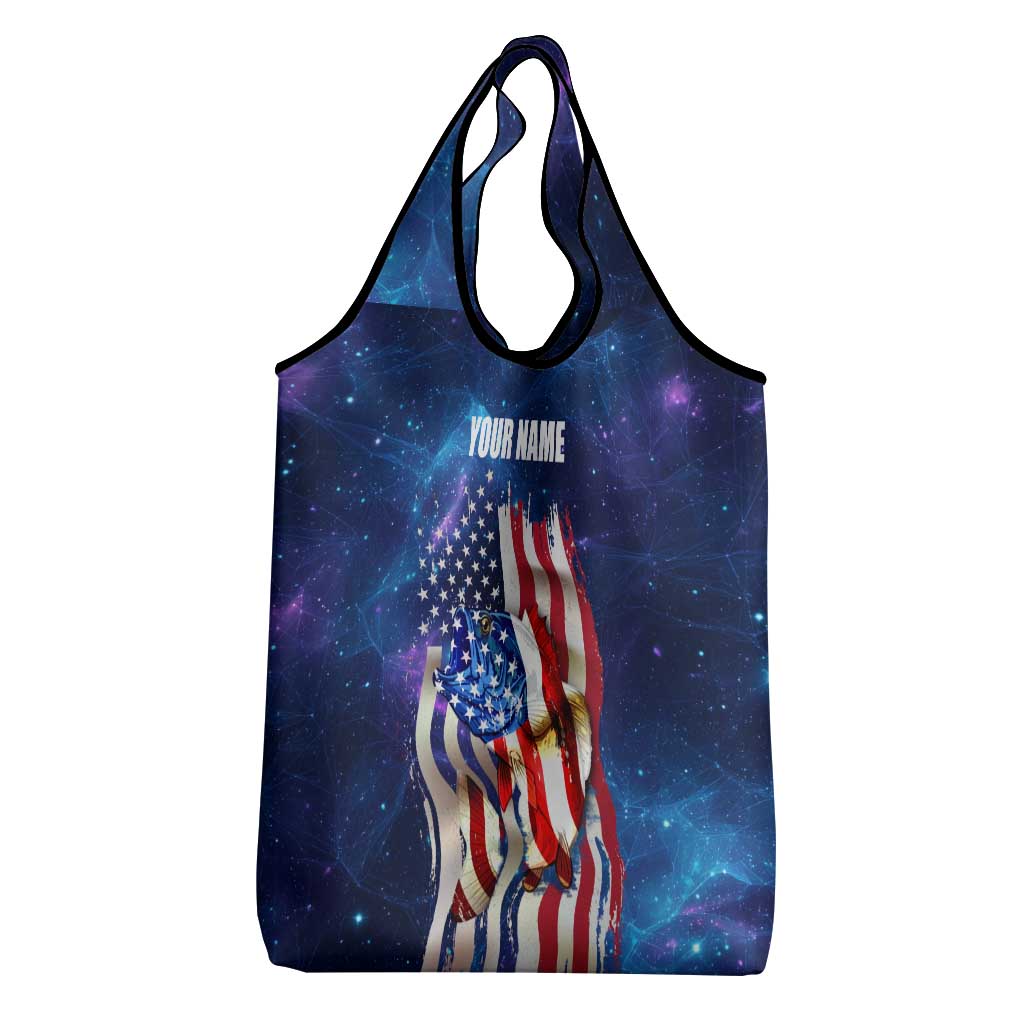Bass Fishing Grocery Bag American Flag Patriotic and Cosmic Galaxy in Blue Red - Wonder Print Shop
