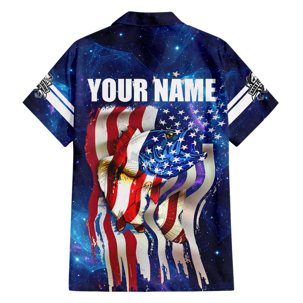 Bass Fishing Hawaiian Shirt American Flag Patriotic and Cosmic Galaxy in Blue Red - Wonder Print Shop