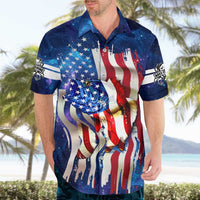 Bass Fishing Hawaiian Shirt American Flag Patriotic and Cosmic Galaxy in Blue Red - Wonder Print Shop