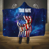 Bass Fishing Hooded Blanket American Flag Patriotic and Cosmic Galaxy in Blue Red - Wonder Print Shop
