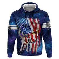 Bass Fishing Hoodie American Flag Patriotic and Cosmic Galaxy in Blue Red - Wonder Print Shop