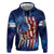Bass Fishing Hoodie American Flag Patriotic and Cosmic Galaxy in Blue Red - Wonder Print Shop