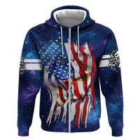Bass Fishing Hoodie American Flag Patriotic and Cosmic Galaxy in Blue Red - Wonder Print Shop
