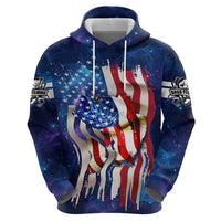 Bass Fishing Hoodie American Flag Patriotic and Cosmic Galaxy in Blue Red - Wonder Print Shop