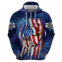 Bass Fishing Hoodie American Flag Patriotic and Cosmic Galaxy in Blue Red - Wonder Print Shop