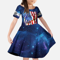 Bass Fishing Kid Short Sleeve Dress American Flag Patriotic and Cosmic Galaxy in Blue Red - Wonder Print Shop