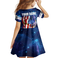 Bass Fishing Kid Short Sleeve Dress American Flag Patriotic and Cosmic Galaxy in Blue Red - Wonder Print Shop
