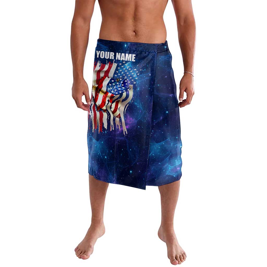 Bass Fishing Lavalava American Flag Patriotic and Cosmic Galaxy in Blue Red - Wonder Print Shop