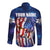 Bass Fishing Long Sleeve Button Shirt American Flag Patriotic and Cosmic Galaxy in Blue Red - Wonder Print Shop