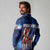 Bass Fishing Long Sleeve Polo Shirt American Flag Patriotic and Cosmic Galaxy in Blue Red - Wonder Print Shop