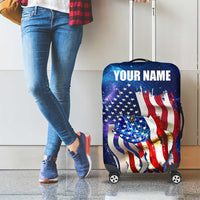 Bass Fishing Luggage Cover American Flag Patriotic and Cosmic Galaxy in Blue Red - Wonder Print Shop
