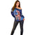 Bass Fishing Off Shoulder Sweater American Flag Patriotic and Cosmic Galaxy in Blue Red - Wonder Print Shop