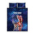 Bass Fishing Quilt Bed Set American Flag Patriotic and Cosmic Galaxy in Blue Red - Wonder Print Shop