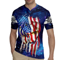 Bass Fishing Rugby Jersey American Flag Patriotic and Cosmic Galaxy in Blue Red - Wonder Print Shop