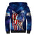 Bass Fishing Sherpa Hoodie American Flag Patriotic and Cosmic Galaxy in Blue Red - Wonder Print Shop