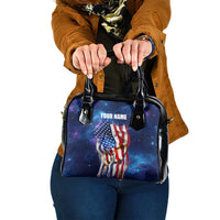 Bass Fishing Shoulder Handbag American Flag Patriotic and Cosmic Galaxy in Blue Red - Wonder Print Shop