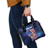 Bass Fishing Shoulder Handbag American Flag Patriotic and Cosmic Galaxy in Blue Red - Wonder Print Shop