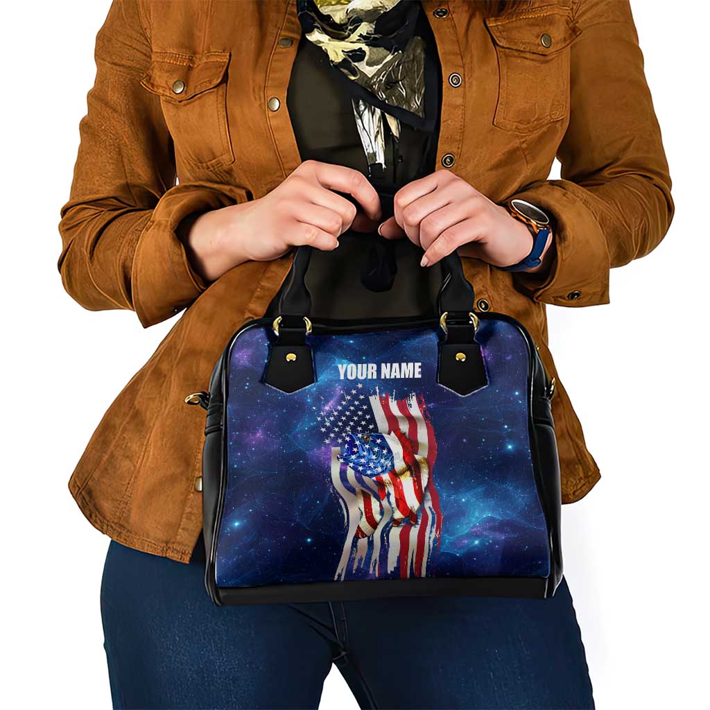 Bass Fishing Shoulder Handbag American Flag Patriotic and Cosmic Galaxy in Blue Red - Wonder Print Shop