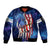 Bass Fishing Sleeve Zip Bomber Jacket American Flag Patriotic and Cosmic Galaxy in Blue Red - Wonder Print Shop