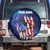 Bass Fishing Spare Tire Cover American Flag Patriotic and Cosmic Galaxy in Blue Red - Wonder Print Shop