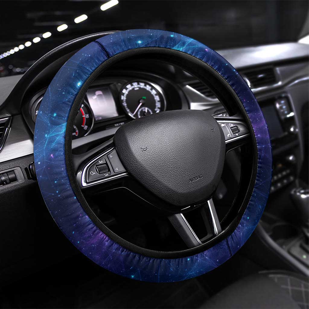 Bass Fishing Steering Wheel Cover American Flag Patriotic and Cosmic Galaxy in Blue Red - Wonder Print Shop