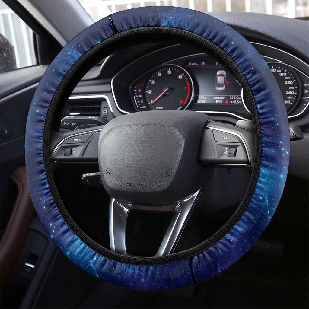 Bass Fishing Steering Wheel Cover American Flag Patriotic and Cosmic Galaxy in Blue Red - Wonder Print Shop