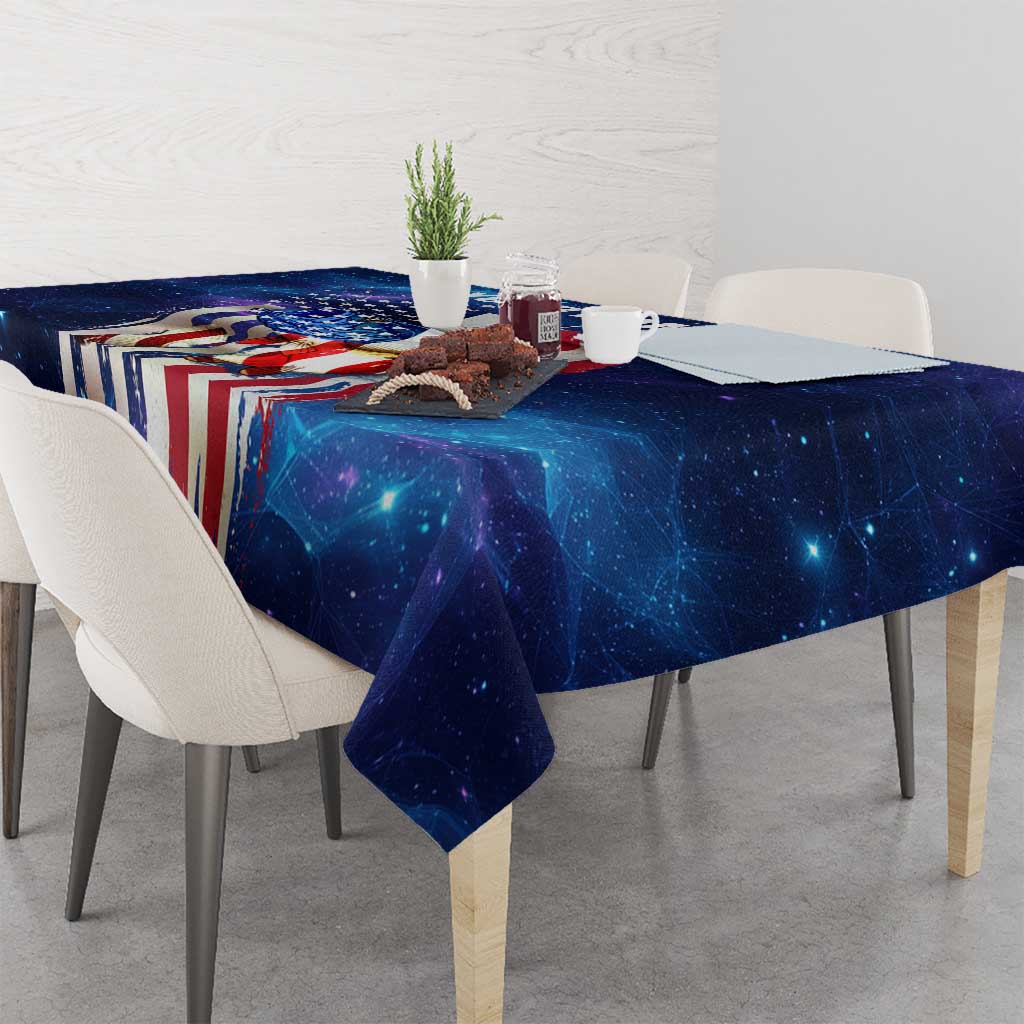 Bass Fishing Tablecloth American Flag Patriotic and Cosmic Galaxy in Blue Red - Wonder Print Shop