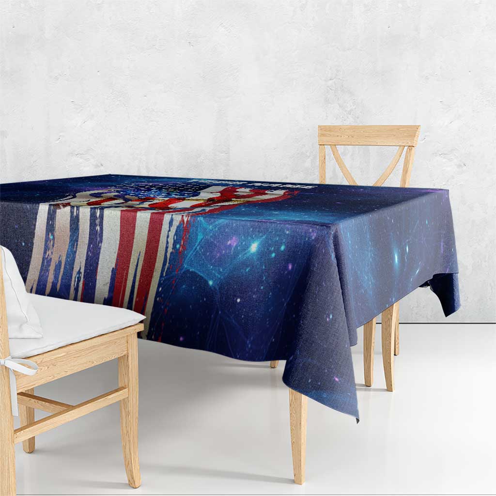 Bass Fishing Tablecloth American Flag Patriotic and Cosmic Galaxy in Blue Red - Wonder Print Shop