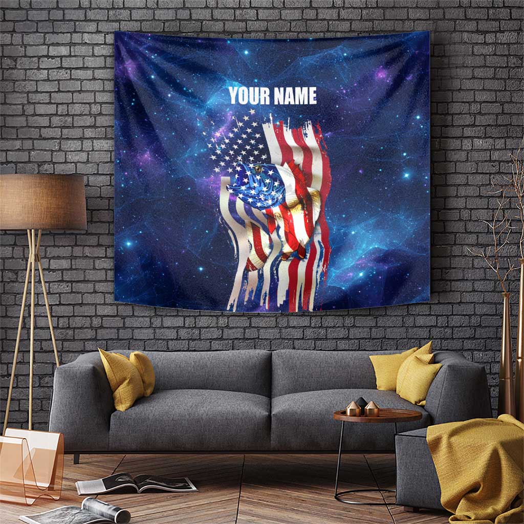 Bass Fishing Tapestry American Flag Patriotic and Cosmic Galaxy in Blue Red - Wonder Print Shop