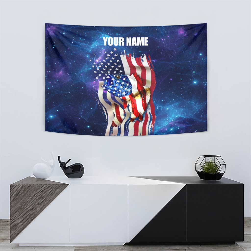 Bass Fishing Tapestry American Flag Patriotic and Cosmic Galaxy in Blue Red - Wonder Print Shop