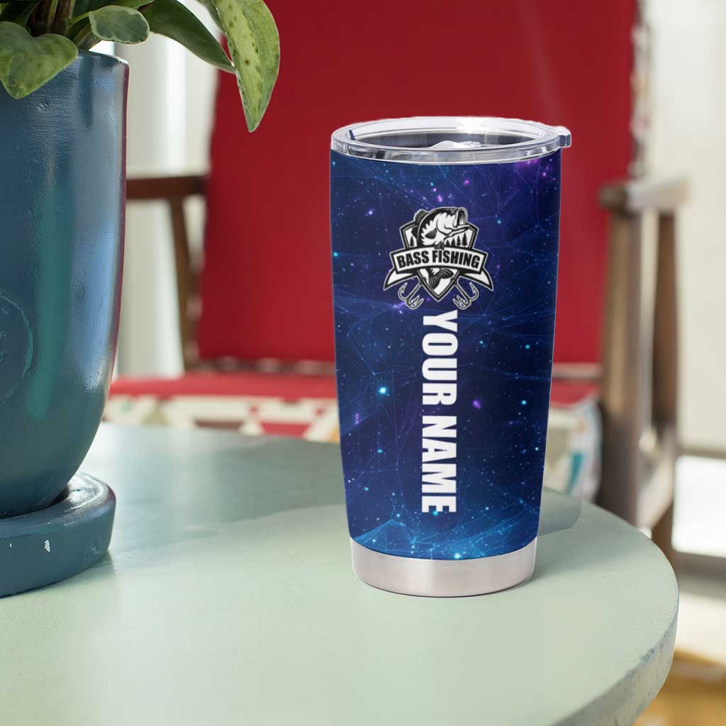 Bass Fishing Tumbler Cup American Flag Patriotic and Cosmic Galaxy in Blue Red - Wonder Print Shop
