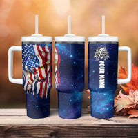 Bass Fishing Tumbler With Handle American Flag Patriotic and Cosmic Galaxy in Blue Red - Wonder Print Shop