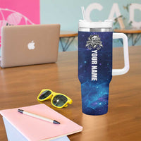Bass Fishing Tumbler With Handle American Flag Patriotic and Cosmic Galaxy in Blue Red - Wonder Print Shop
