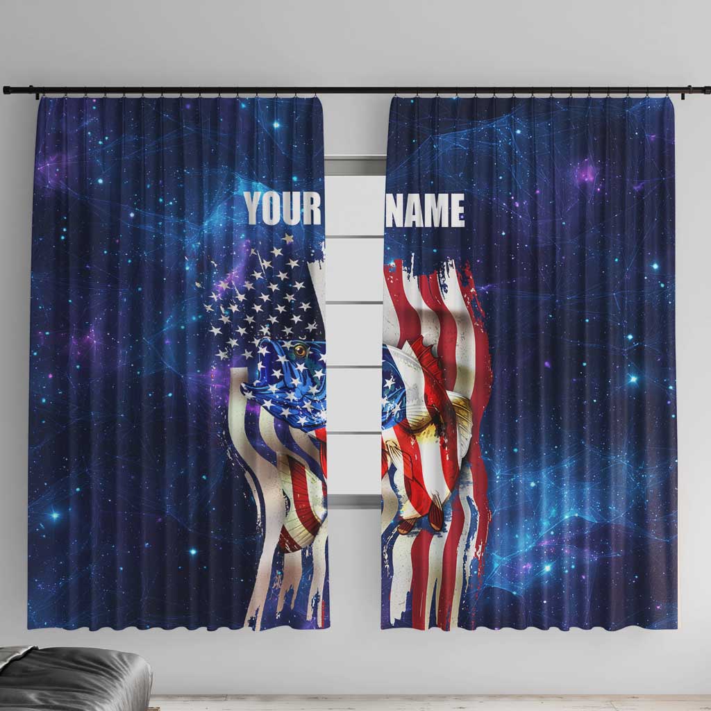 Bass Fishing Window Curtain American Flag Patriotic and Cosmic Galaxy in Blue Red - Wonder Print Shop