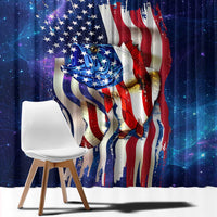 Bass Fishing Window Curtain American Flag Patriotic and Cosmic Galaxy in Blue Red - Wonder Print Shop
