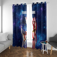 Bass Fishing Window Curtain American Flag Patriotic and Cosmic Galaxy in Blue Red - Wonder Print Shop