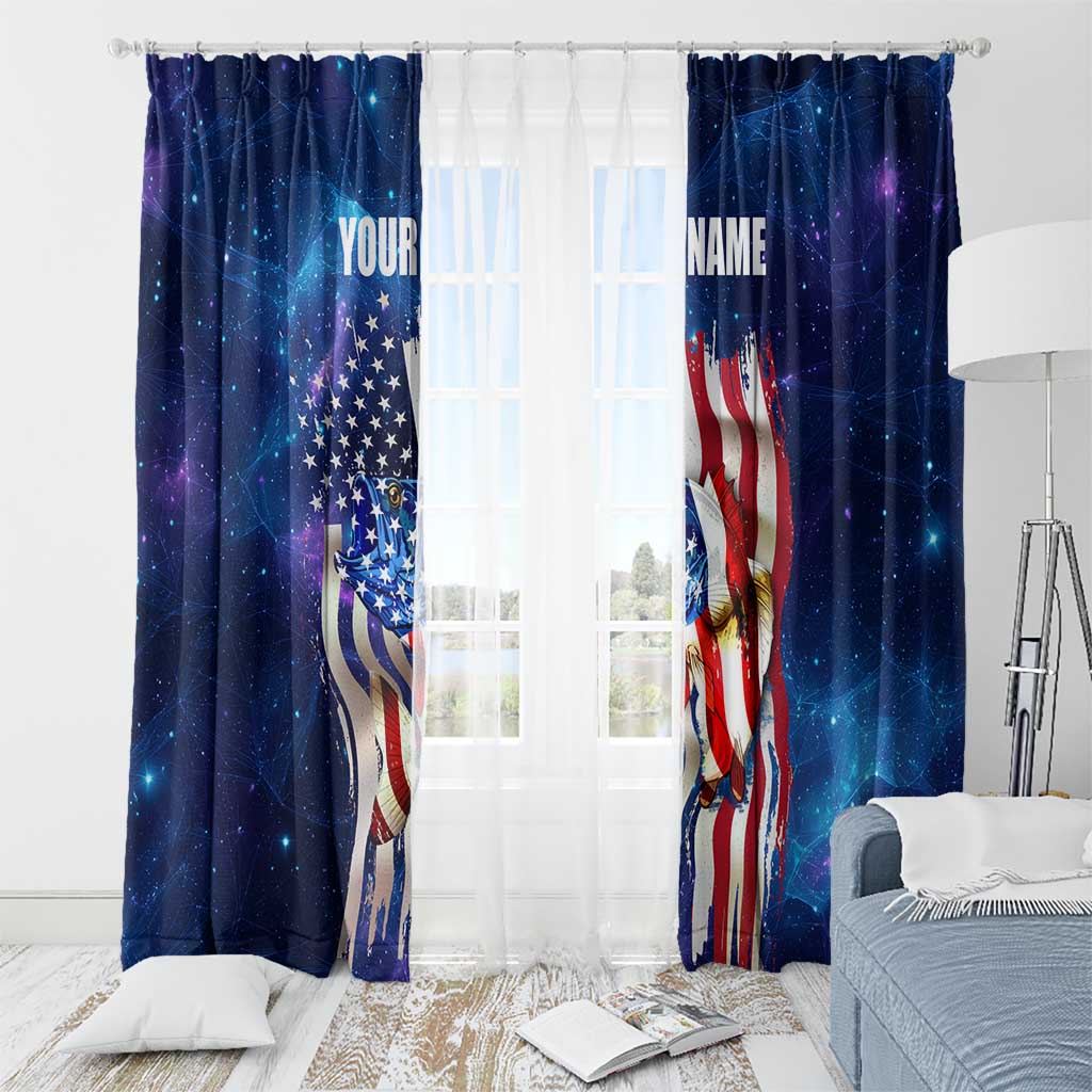 Bass Fishing Window Curtain American Flag Patriotic and Cosmic Galaxy in Blue Red - Wonder Print Shop