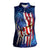 Bass Fishing Women Sleeveless Polo Shirt American Flag Patriotic and Cosmic Galaxy in Blue Red - Wonder Print Shop