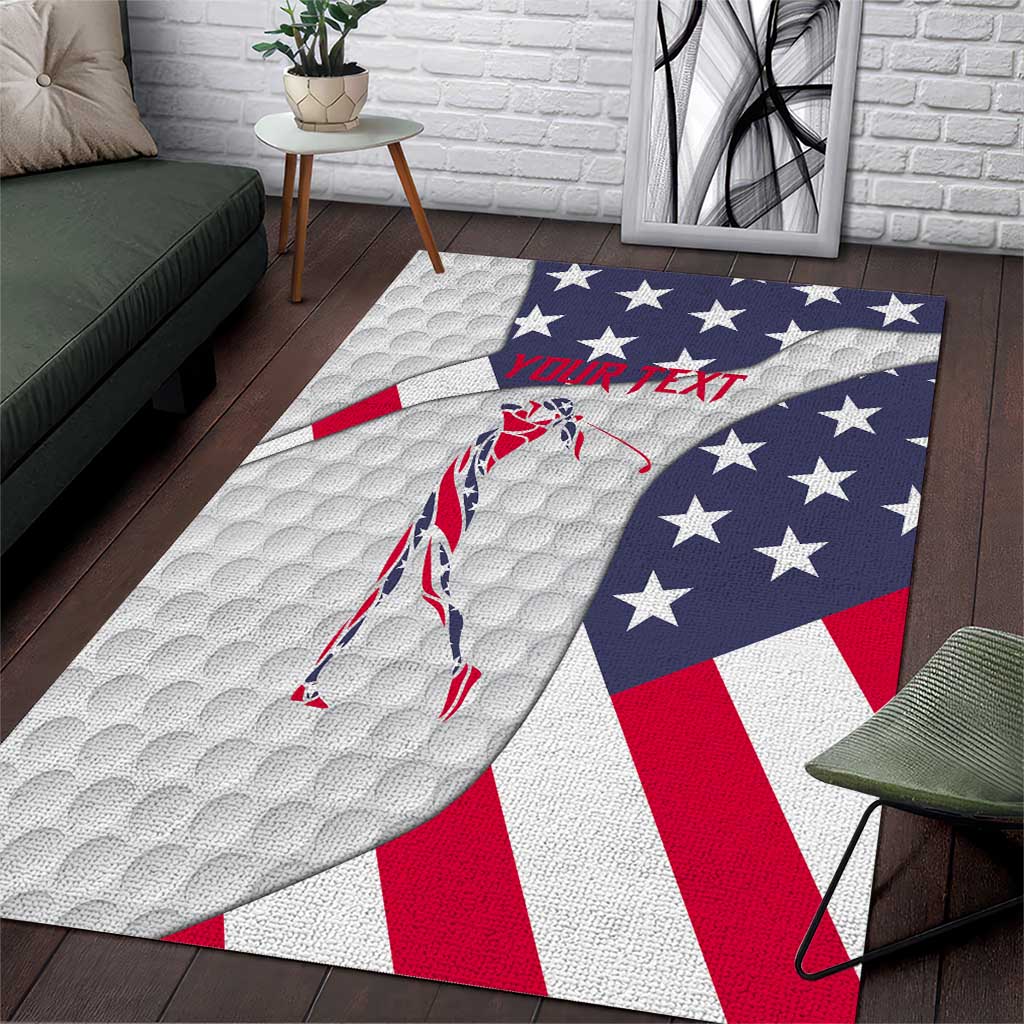 Personalized American Flag Golf Area Rug Female Silhouette and Red White Blue Golf Bag Graphic - Wonder Print Shop