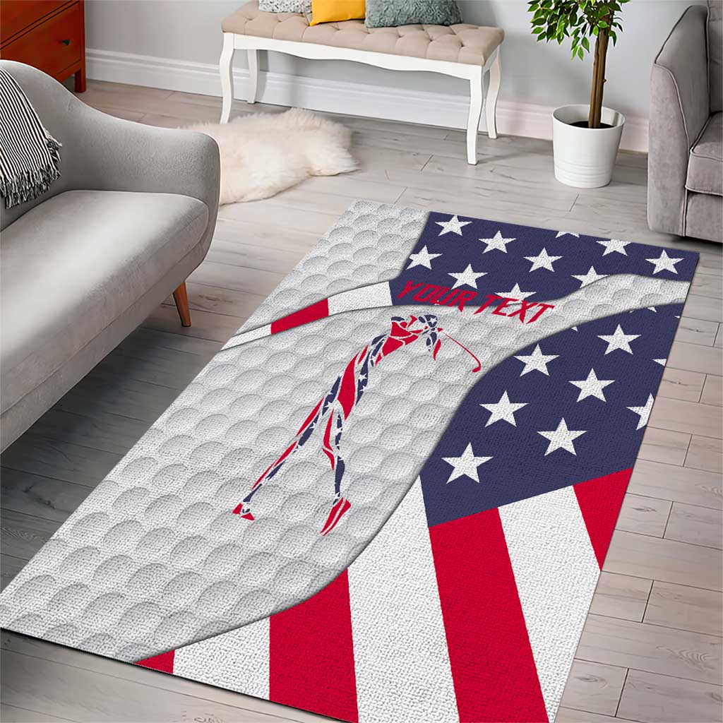 Personalized American Flag Golf Area Rug Female Silhouette and Red White Blue Golf Bag Graphic - Wonder Print Shop