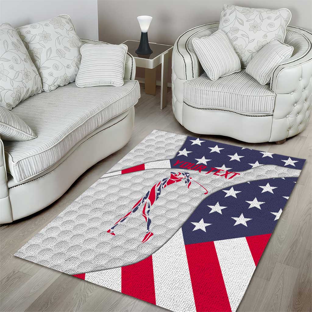 Personalized American Flag Golf Area Rug Female Silhouette and Red White Blue Golf Bag Graphic - Wonder Print Shop