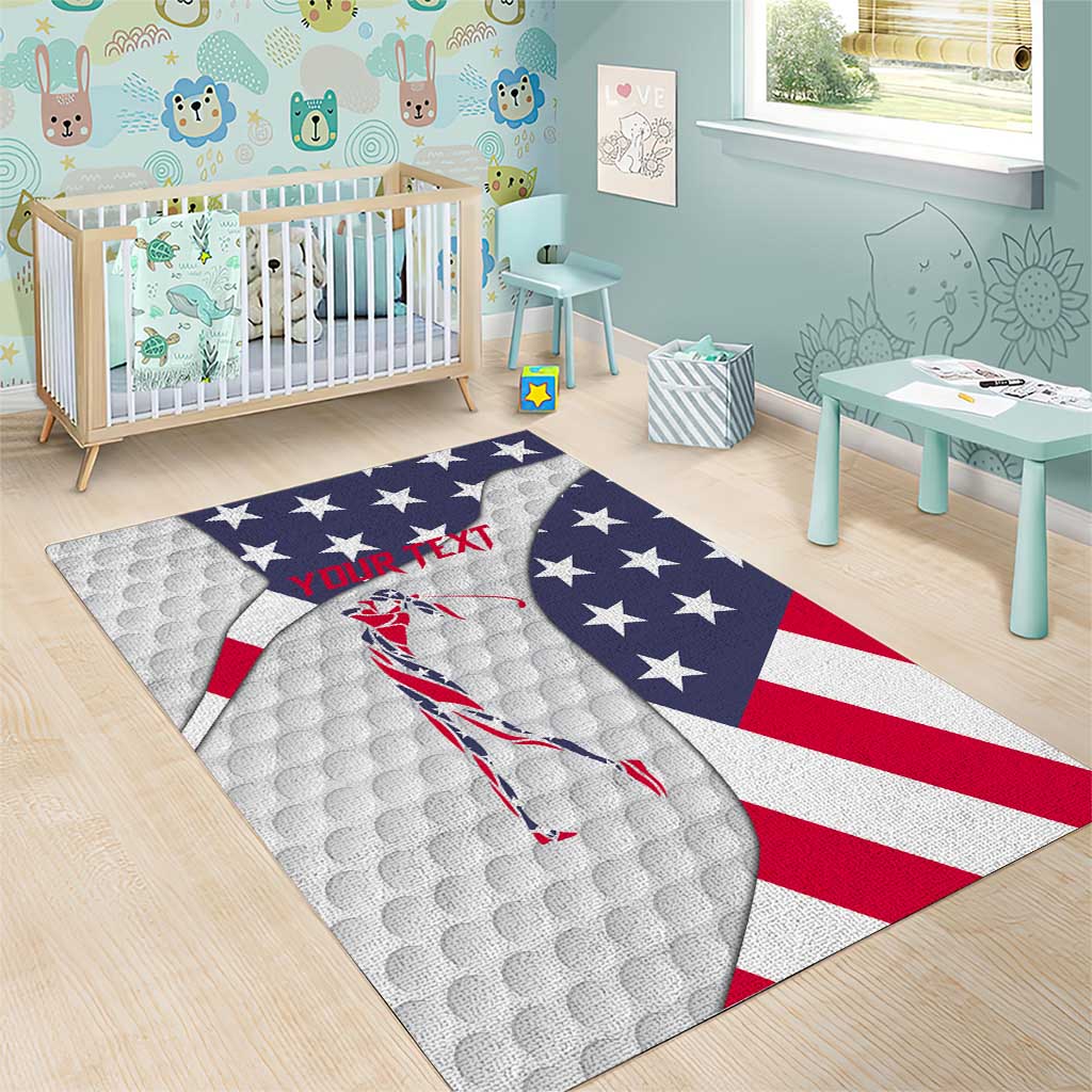 Personalized American Flag Golf Area Rug Female Silhouette and Red White Blue Golf Bag Graphic - Wonder Print Shop