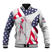 Personalized American Flag Golf Baseball Jacket Female Silhouette and Red White Blue Golf Bag Graphic - Wonder Print Shop