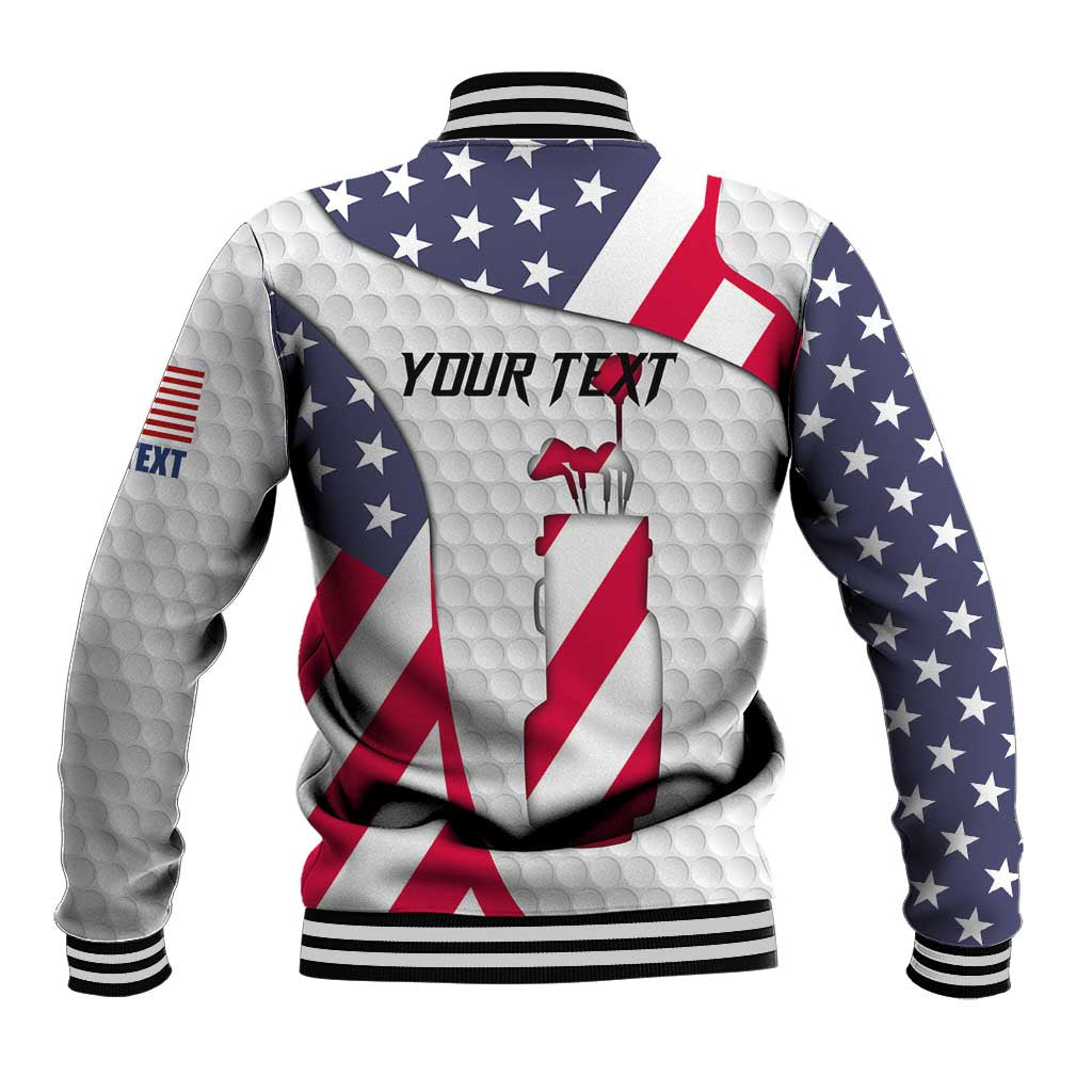 Personalized American Flag Golf Baseball Jacket Female Silhouette and Red White Blue Golf Bag Graphic - Wonder Print Shop