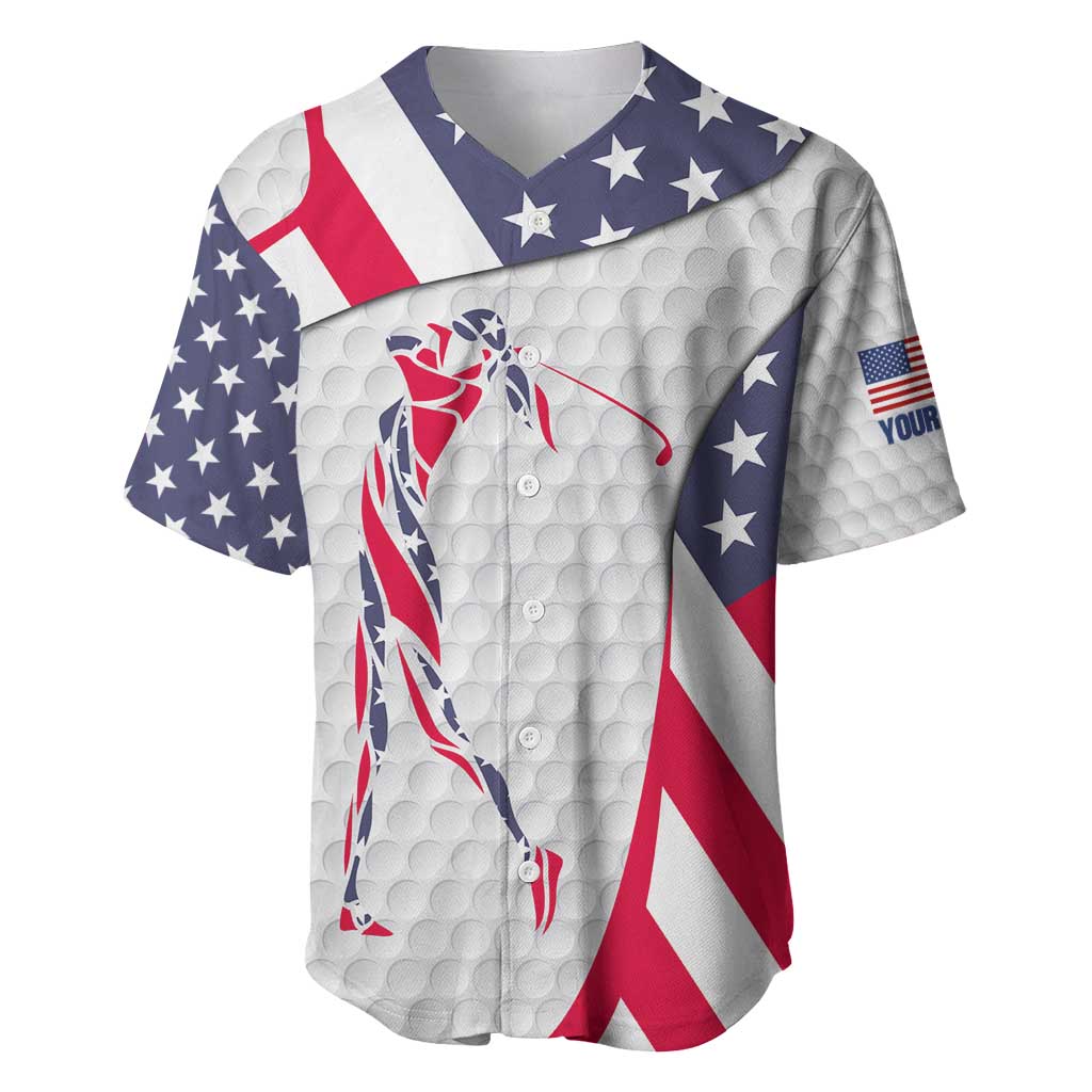 Personalized American Flag Golf Baseball Jersey Female Silhouette and Red White Blue Golf Bag Graphic - Wonder Print Shop