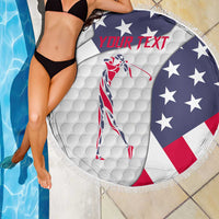 Personalized American Flag Golf Beach Blanket Female Silhouette and Red White Blue Golf Bag Graphic - Wonder Print Shop
