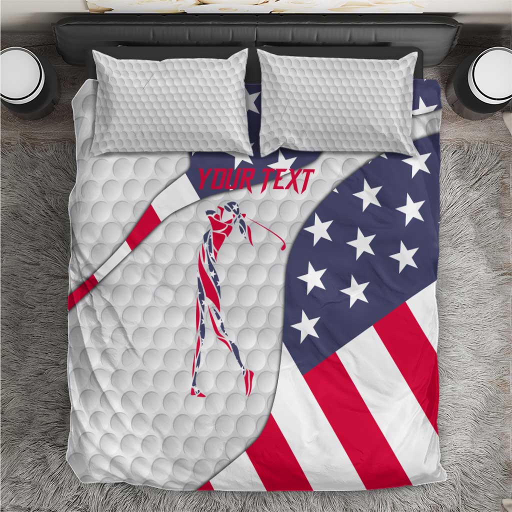 Personalized American Flag Golf Bedding Set Female Silhouette and Red White Blue Golf Bag Graphic - Wonder Print Shop