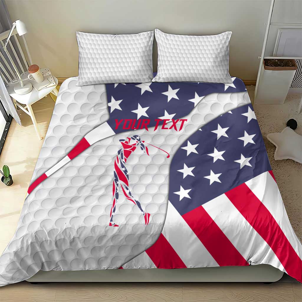 Personalized American Flag Golf Bedding Set Female Silhouette and Red White Blue Golf Bag Graphic - Wonder Print Shop