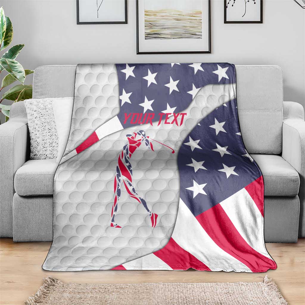 Personalized American Flag Golf Blanket Female Silhouette and Red White Blue Golf Bag Graphic - Wonder Print Shop